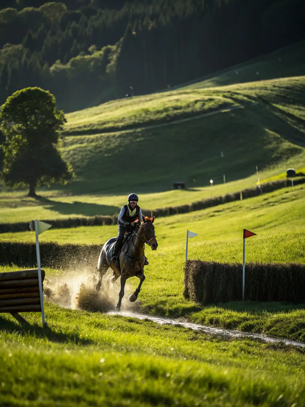 An adult rider jumping a horse over an obstacle during an advanced training session at ECURIE DES PINS.