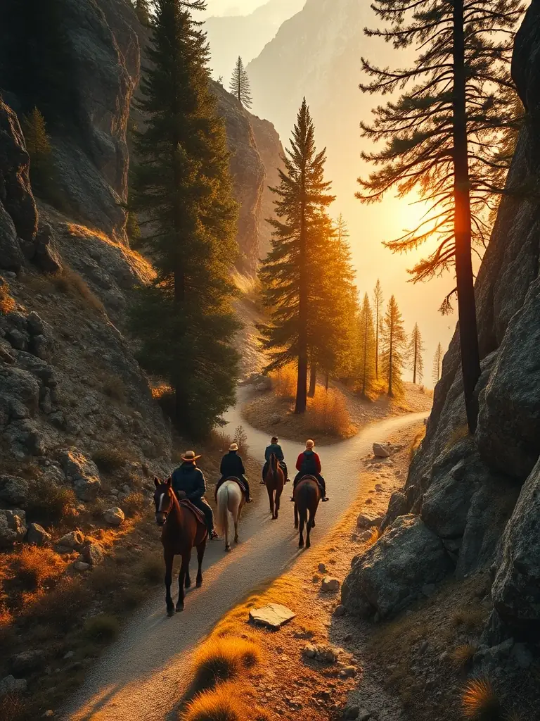 A scenic view of riders on horseback exploring a trail through the forest surrounding ECURIE DES PINS, highlighting the outdoor recreational opportunities.