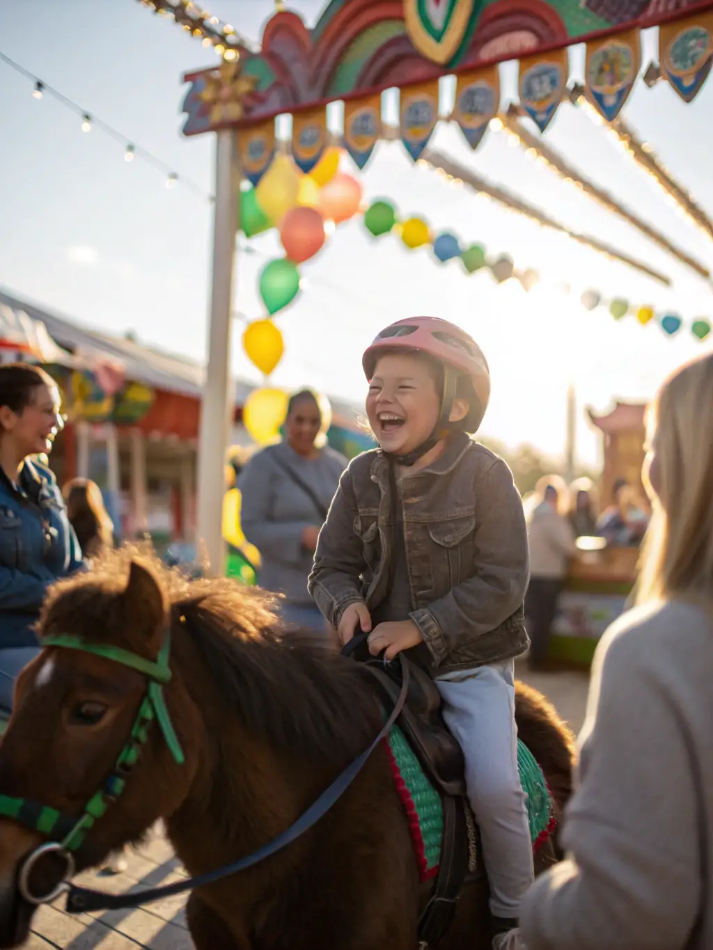 A young girl confidently riding a pony in a sunny paddock at ECURIE DES PINS, showcasing the beginner's program.